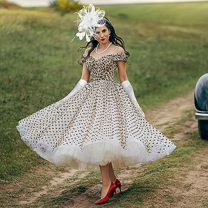 Yaomiao 5 Pcs 1920s Tea Party Accessories Fascinator Hat Gloves - color: White