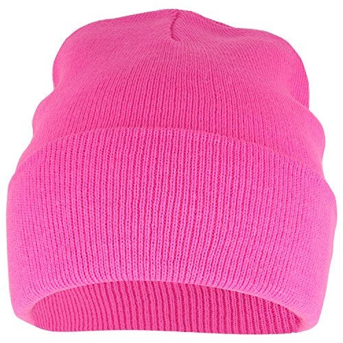 Armycrew High Visibility Neon Color Cuff Long Winter Beanie Hat - color: Pink