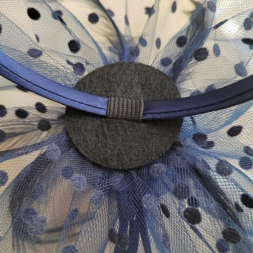 JUNBESTN Fascinators Hat Tea Party Headwear for Women Flower Mesh Feathers Headband - color: Navy Blue