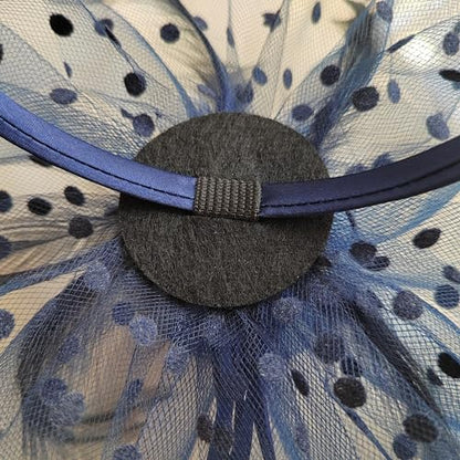 JUNBESTN Fascinators Hat Tea Party Headwear for Women Flower Mesh Feathers Headband - color: Navy Blue