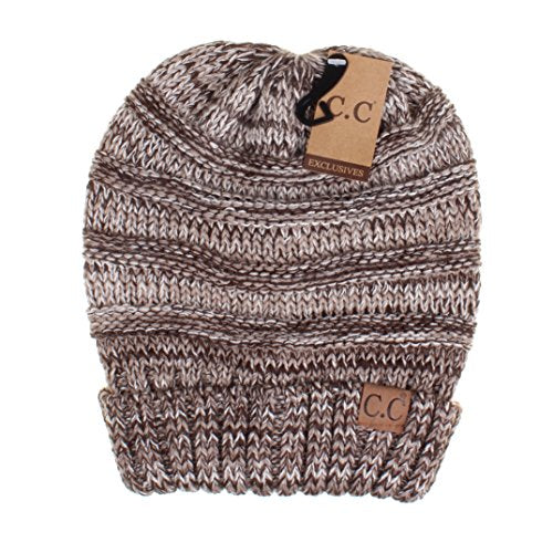 C.C Hat-100 Oversized Baggy Slouch Thick Warm Cap Hat Skully Cable Knit Beanie - color: Brown