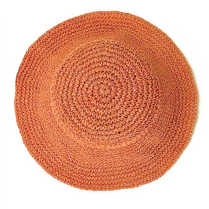 Womens Sun Hats Wide Brim Summer Beach Hat for Women Foldable Travel Straw Hat UPF50+ - color: A-orange