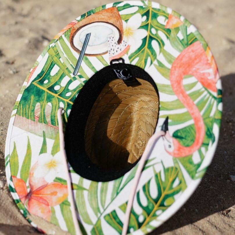 Malabar Hat Fabric Pattern Print Straw Sunhat Men & Women - color: Flamingo