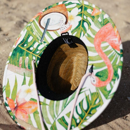 Malabar Hat Fabric Pattern Print Straw Sunhat Men & Women - color: Flamingo
