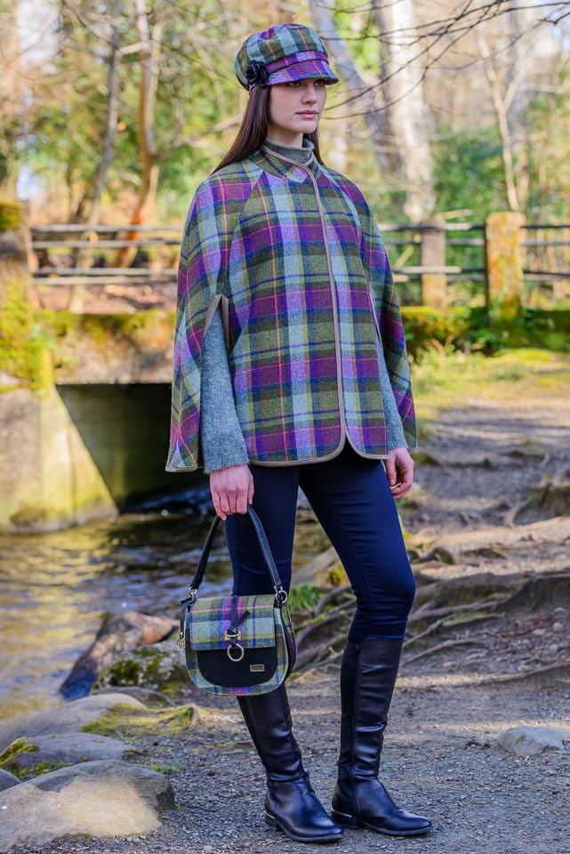 Newsboy Hat for Women's Cap 8 Panel Wool Made in Ireland - color: Green, Purple Plaid