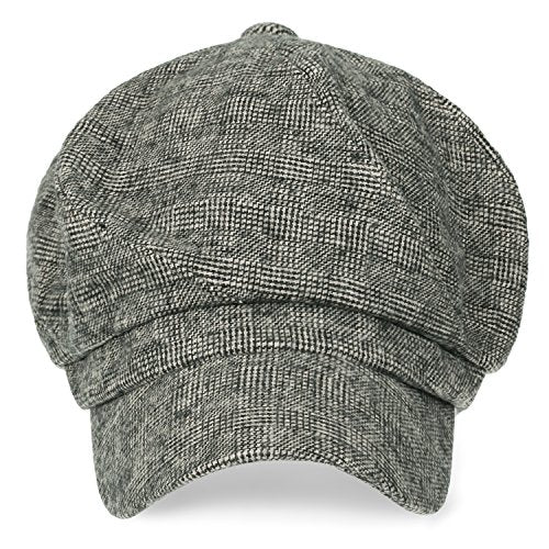 ililily Washed Cotton Newsboy Cabbie Cap Corduroy Duck Bill Flat Hunting Hat - color: Ivory Check