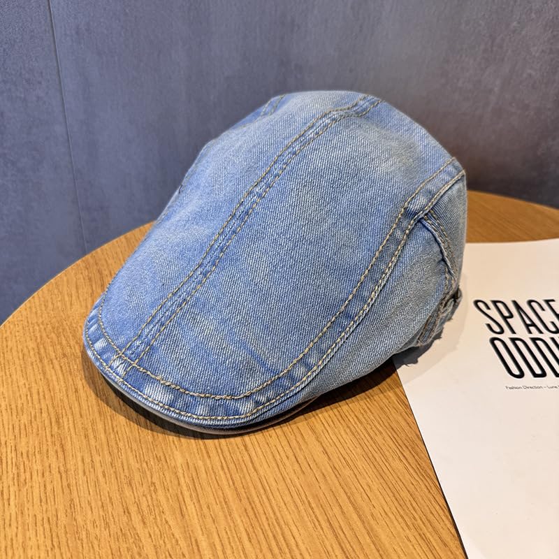 Quanhaigou Unisex Denim Newsboy Hats Flat Ivy Gatsby Cabbie Driving Berets Hat Cotton Dad Cap for Men Women - color: Washed Denim Light Blue