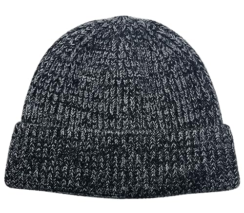 ROYBENS Swag Wool Knit Cuff Short Fisherman Beanie for Men Women Winter Hat - color: 1pcs-black+white