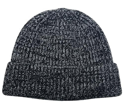 ROYBENS Swag Wool Knit Cuff Short Fisherman Beanie for Men Women Winter Hat - color: 1pcs-black+white