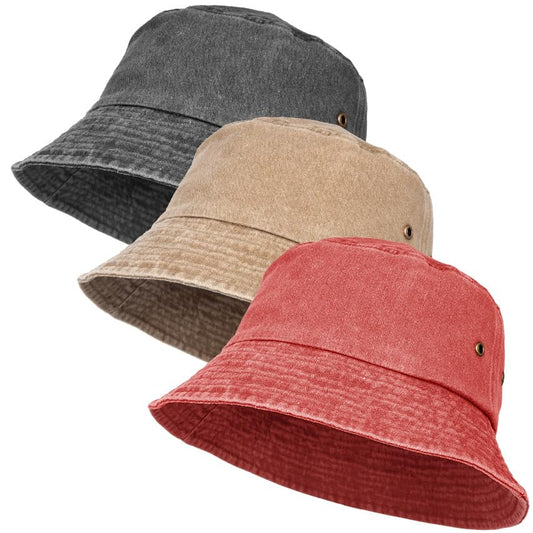 XURIGOX 3Pcs Washed Cotton Bucket Hat, Fishing Hat for Men and Women - color: Black+khaki+orange