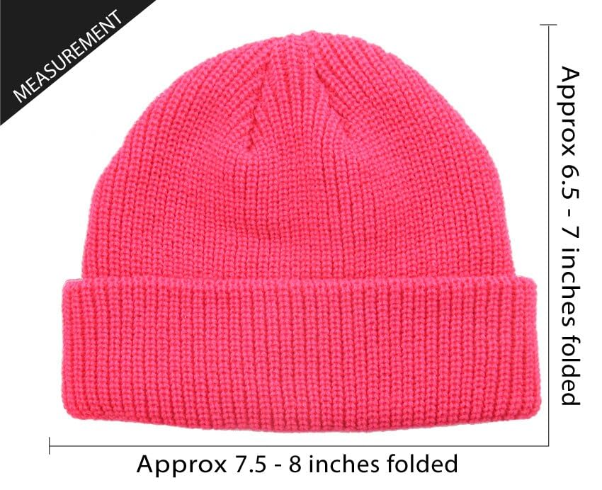 Fisherman Short Beanie Leon Roll up Trawler Classic Skullcap Hipster Beanie Warm Winter Hats Acrylic Ribbed Knit Cuff Daily - color: Hot Pink