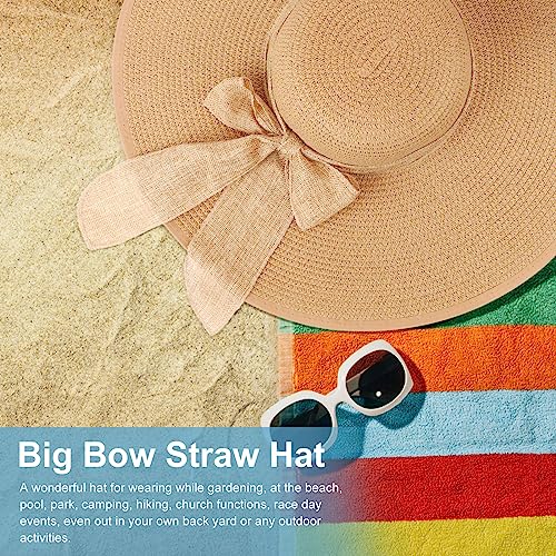 DRESHOW Beach Hats for Women Big Straw Wide Brim Summer Hat Floppy Foldable Roll up Cap Sun Hat UPF 50+ - color: Khaki /Normal Edge