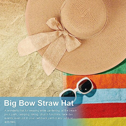 DRESHOW Beach Hats for Women Big Straw Wide Brim Summer Hat Floppy Foldable Roll up Cap Sun Hat UPF 50+ - color: Khaki /Normal Edge