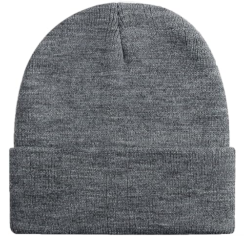 Rosoz Beanie for Men Women Cuffed Knit Hat Winter Beanies Skull Cap Unisex - color: Gray