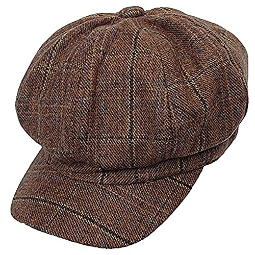 Plaid Newsboy Hat,Cabbie Baker Boy Cap,Fiddler Beret Paperboy Gatsby Flat - color: Brown