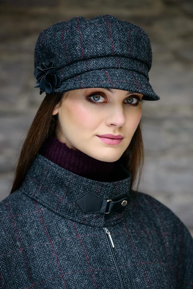 Newsboy Hat for Women's Cap 8 Panel Wool Made in Ireland - color: Dark Gray