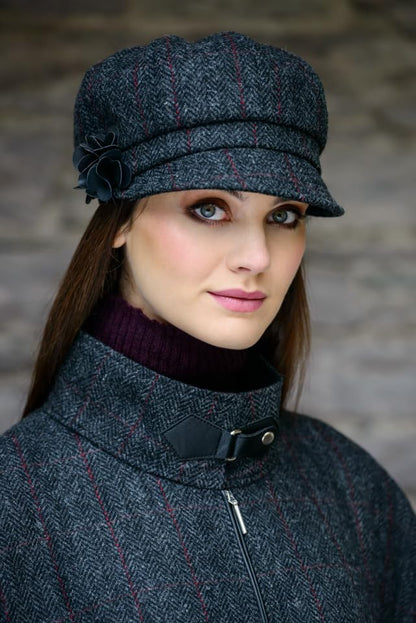 Newsboy Hat for Women's Cap 8 Panel Wool Made in Ireland - color: Dark Gray
