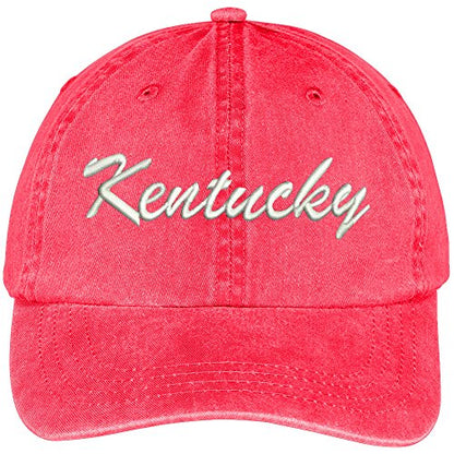 Trendy Apparel Shop Kentucky State Embroidered Low Profile Adjustable Cotton Cap - color: Red