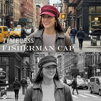 Funky Junque Greek Fisherman Newsboy Cap, Cotton Captains Bakerboy Hat - color: Burgundy