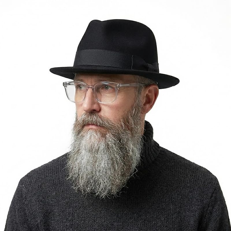 FREEBIRD99 Men's Wool Felt Trilby Hat Short Brim Fedora Hat - color: Black