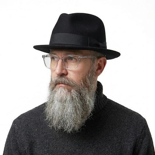 FREEBIRD99 Men's Wool Felt Trilby Hat Short Brim Fedora Hat - color: Black