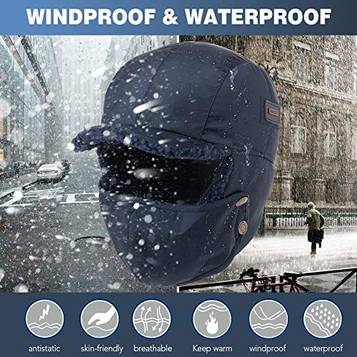 Oversized XL/XXL Waterproof Aviator Cap Faux Fur Earflap Mask Winter Trapper Hat Cold Weather - color: Green(mask), size: X-Large