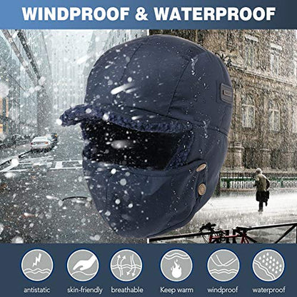 Oversized XL/XXL Waterproof Aviator Cap Faux Fur Earflap Mask Winter Trapper Hat Cold Weather - color: Grey(mask), size: Large