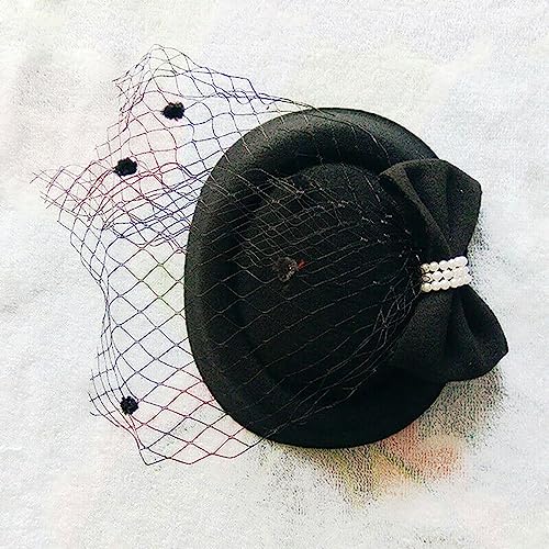 Fascinators Hats Pillbox Hat for Girl and Women - color: Black-fascinator With Bowknot Veil