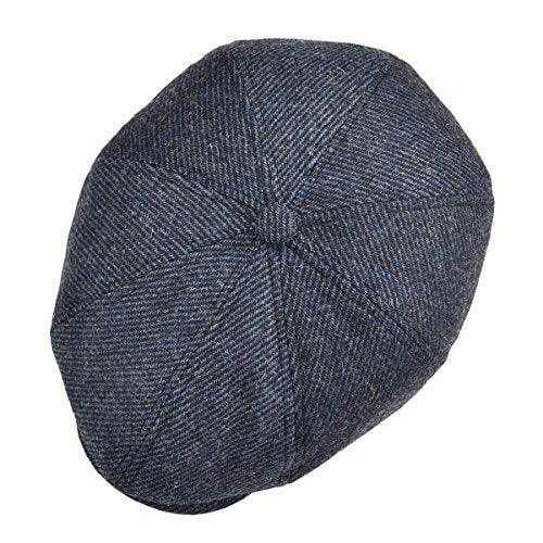 VOBOOM Men Wool Blend 8 Panel Newsboy Cap Tweed Hat - color: Navy