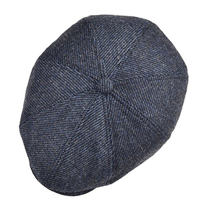 VOBOOM Men Wool Blend 8 Panel Newsboy Cap Tweed Hat - color: Navy