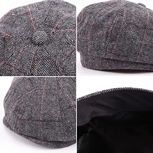 LADYBRO 8 Panel Newsboy Hats for Men Cap Irish Wool Blend Tweed, Adjustable - color: 003 Plaid Grey, size: 7 3/8-7 5/8