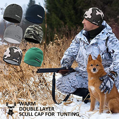 EMPIRELION Softshell Winter Fleece Lined Beanie Hats, 9" Running Skull Cap Thermal Tactical Watch Cap Men Women - color: Camo Snow