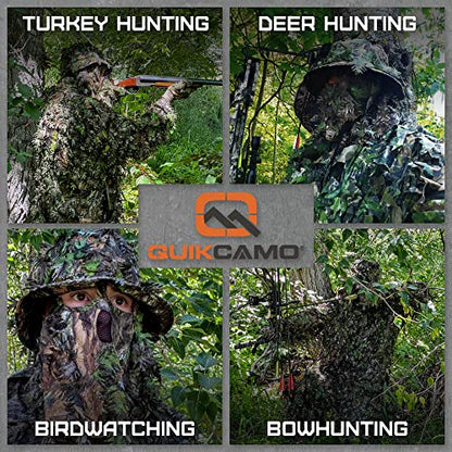 QuikCamo Men’s 3D Leafy Camo Bucket Hat with Built-in Face Mask for Turkey Hunting - Adjustable Size - color: Realtree Xtra Green Camo