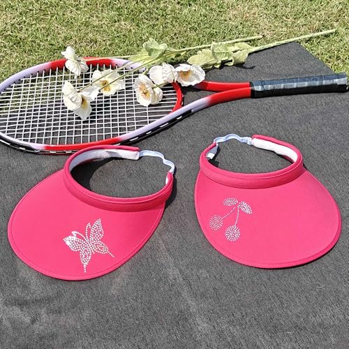 Sun Visors Hats Women Rhinestone Butterfly Wide Brim Hat Adjustable Golf Tennis Beach Sports Caps - color: Butterfly-rose Red