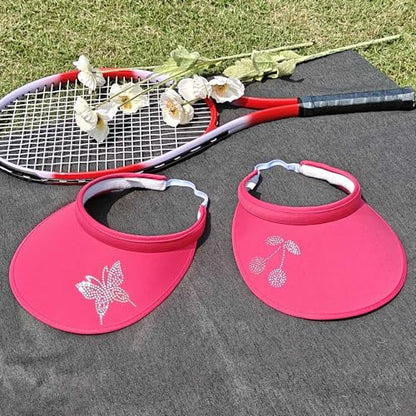 Sun Visors Hats Women Rhinestone Butterfly Wide Brim Hat Adjustable Golf Tennis Beach Sports Caps - color: Butterfly-rose Red