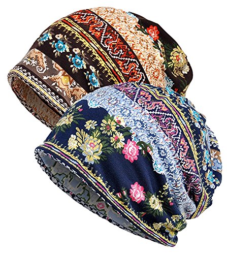 XYIYI Womens Chemo Headwear Hats Cotton Slouchy Beanie Cap Scarf - color: Multicolor