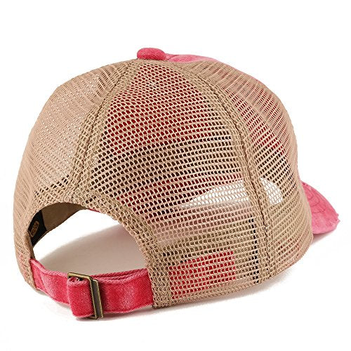Trendy Apparel Shop Cherry Patch Pigment Dyed Mesh Back Frayed Bill Trucker Cap - color: Red