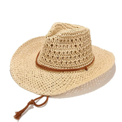 Men's Floppy Packable Straw Hat Beach Cap Newsboy Fedora Sun Hat, Big Brim, Adjustable Chin Strap - color: Beige-a