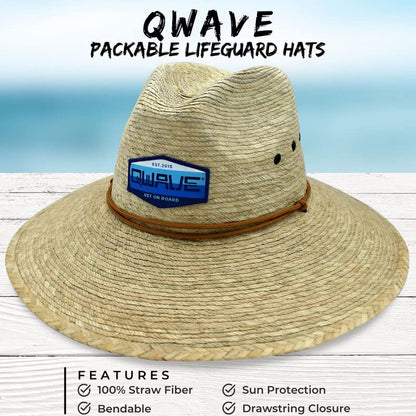 Qwave Packable Stone-Washed Straw Lifeguard Hat for Men and Women - Beach Straw Hat Protects from Summer Sun - color: Ocean Blues
