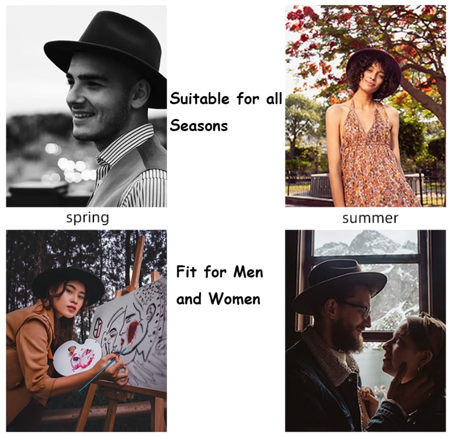 Fashion Men & Women Wide Brim Fedora Hats with Ring Belt Buckle Adjustable Church Dress Floppy Panama Hat Derby Cap - color: White