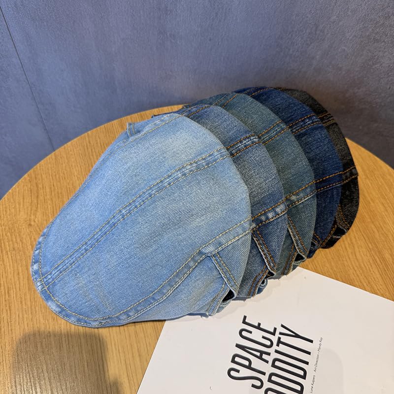 Quanhaigou Unisex Denim Newsboy Hats Flat Ivy Gatsby Cabbie Driving Berets Hat Cotton Dad Cap for Men Women - color: Washed Denim Light Blue