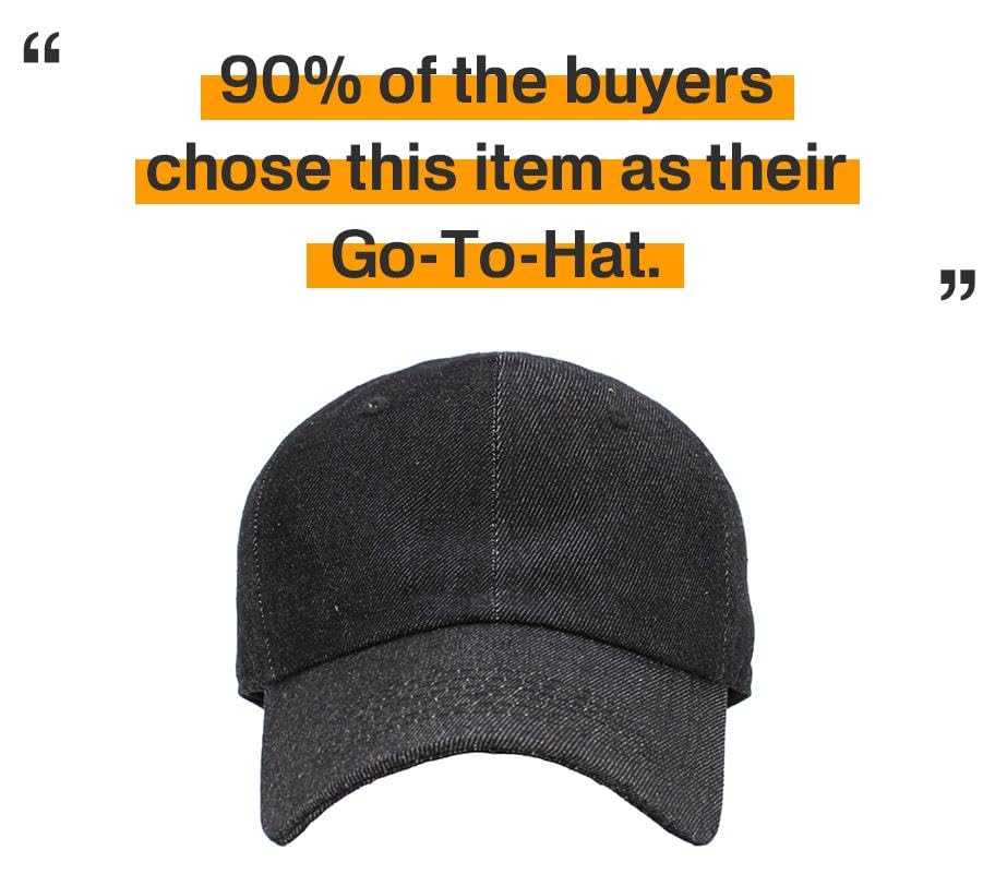 KBETHOS Classic Unisex Cotton Adjustable Low Crown Baseball Cap – Plain Dad Hat - color: Black Denim