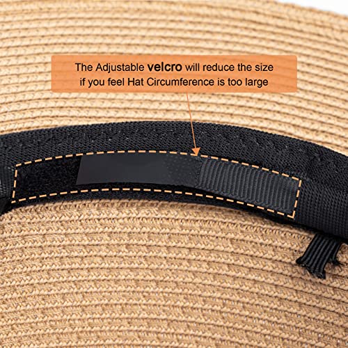 DRESHOW Women Straw Panama Hat Travel Fedora Beach Sun Hat Summer Wide Brim Straw Roll up Hat UPF 50+ - color: Ac Khaki/Belt Buckle
