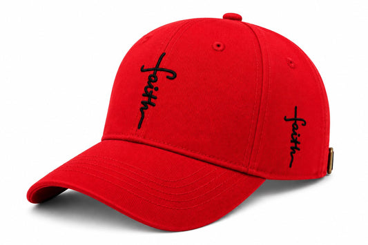 Christian Faith Cross Hats, Embroidered Baseball Caps for Men & Women - color: Red