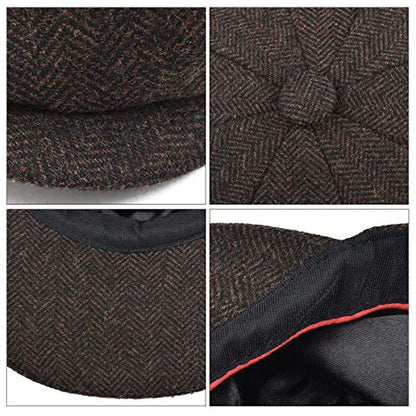BOTVELA Men's 8 Panel Wool Blend Newsboy Flat Cap - color: Coffee, size: 7 1/8