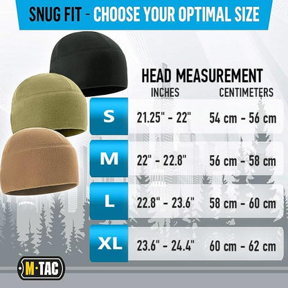M-Tac Fleece Watch Cap - Army Military Tactical Beanie Hat Winter Skull Cap - color: Black, size: Medium