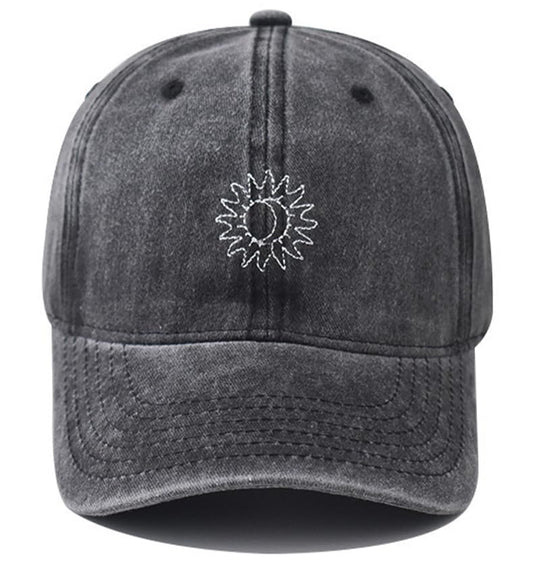 Plam Trees Hats Embroidered Washed Cotton Baseball Cap for Men Women Distressed Black Snapback Baseball Hat Adjustable - color: Sun