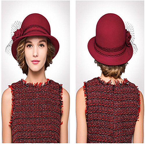 Maitose™ Women's Wool Felt Bowler Hat - color: Red