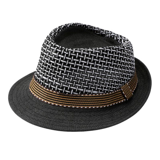 Mens Fedora Hats Elegant Derby Hat Breathable Straw Panama Hat Cool Mesh Sun Cap for Mid-Elderly Outdoor Travel - color: Black