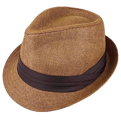 Gelante Summer Fedora Panama Straw Hats with Black Band - color: Tan, size: Large-X-Large